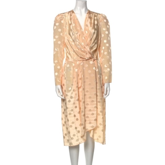 Vintage Diane von Furstenberg  Polka Dot Print Midi Length Wrap Dress in Cream 8 - Picture 1 of 7